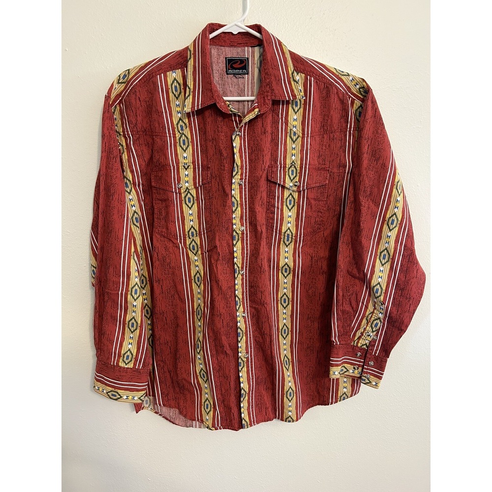 Roper Western Vintage Pearl Snap Aztec Button Up Long Sleeve Shirt XL